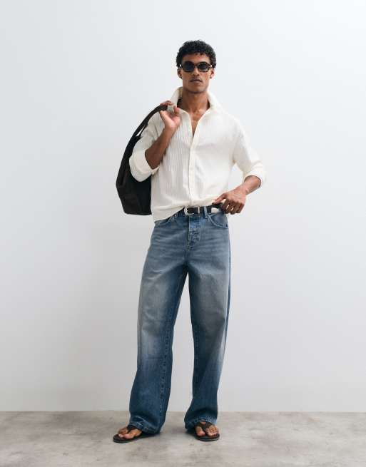ASOS DESIGN oversized textured shirt in off white, 2 of 5