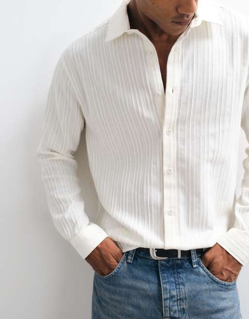 ASOS DESIGN oversized textured shirt in off white, 3 of 5