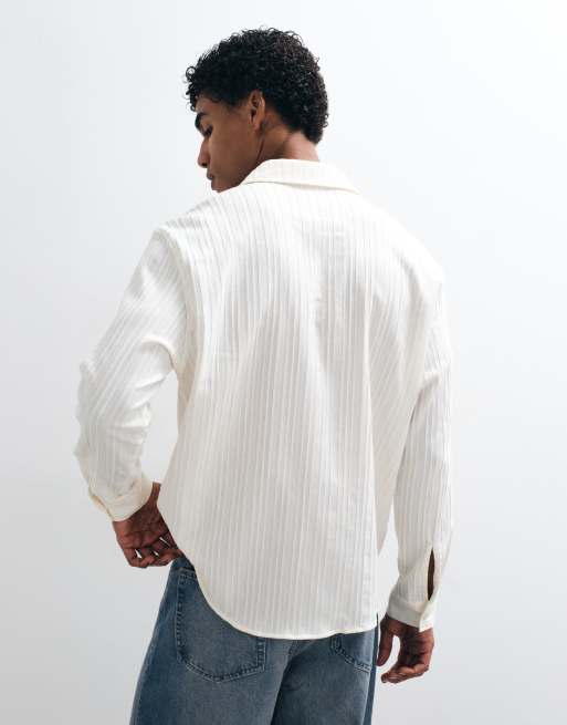 ASOS DESIGN oversized textured shirt in off white, 4 of 5