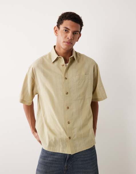 ASOS DESIGN oversized textured shirt in sage green - view 1