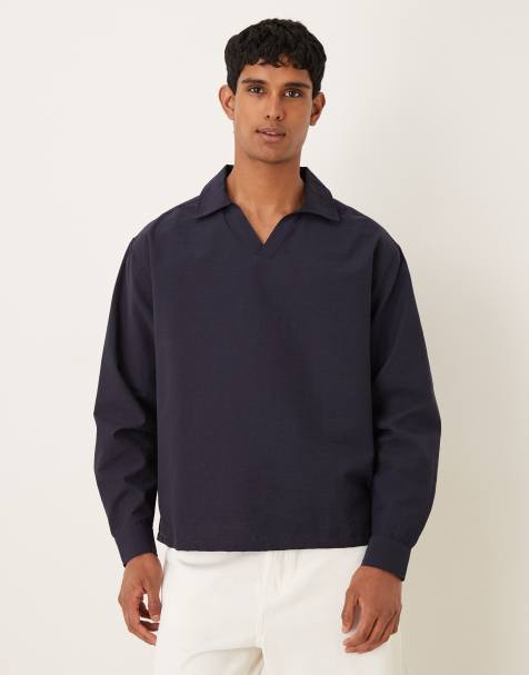 ASOS DESIGN oversized textured shirt with open collar in navy - view 1