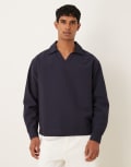 [ASOS DESIGN] ASOS DESIGN oversized textured shirt with open collar in navy XL NAVY