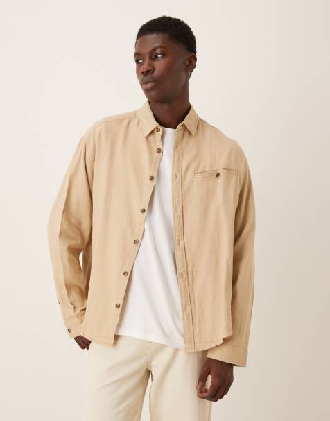 ASOS DESIGN oversized textured shirt with pocket detail in beige