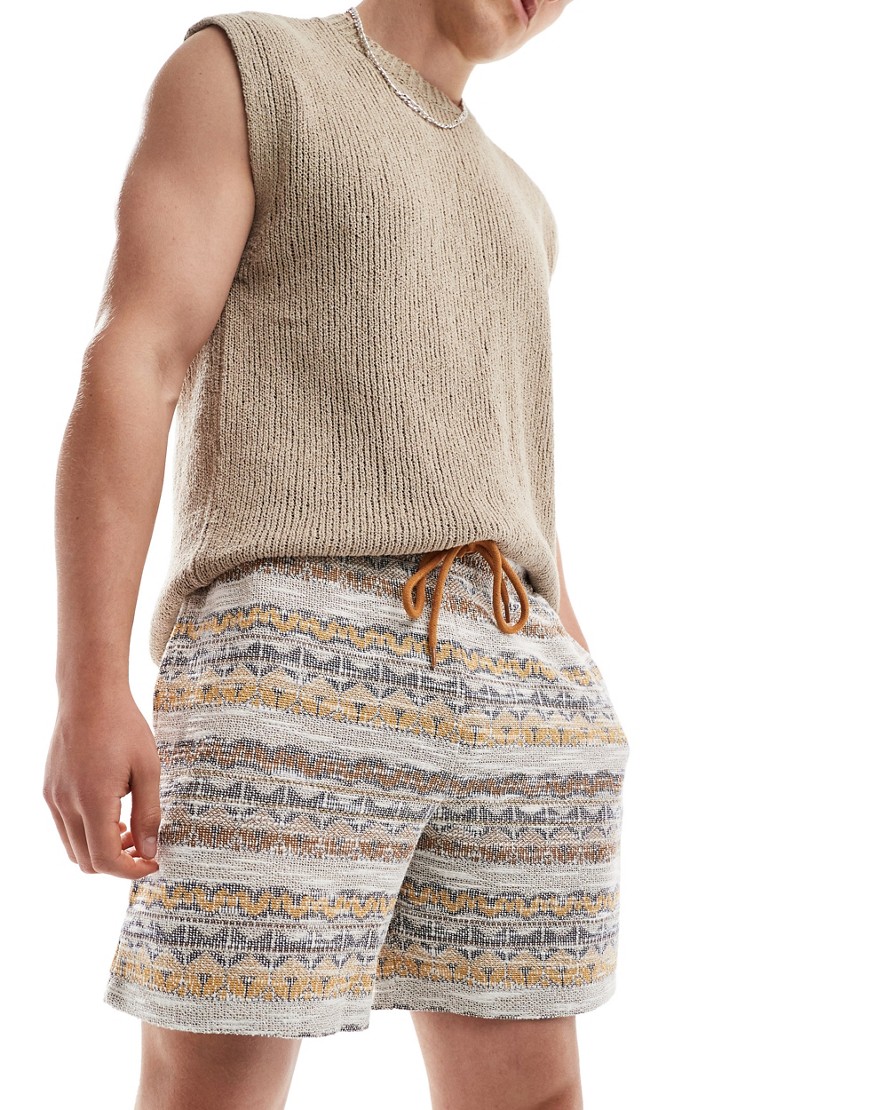 ASOS DESIGN oversized textured shorts in beige-Neutral