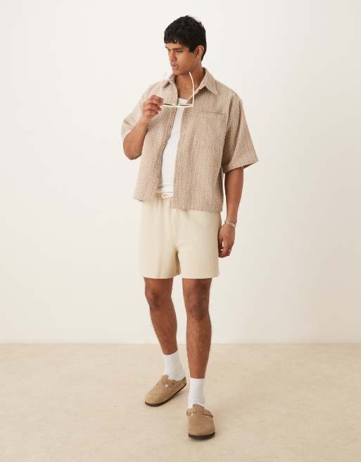 ASOS DESIGN oversized textured shorts in beige