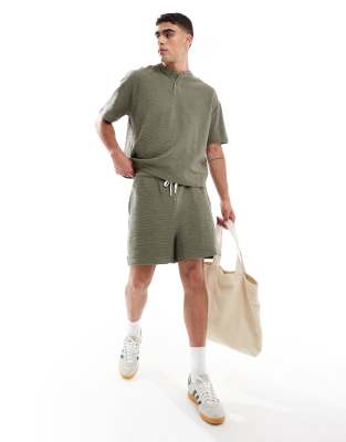 Asos Design Oversized Textured Shorts In Green