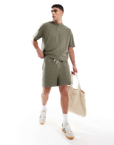 ASOS DESIGN oversized textured shorts in khaki - view 1