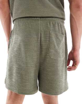 Asos Design Oversized Textured Shorts In Green