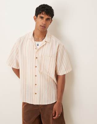 Asos Design Oversized Textured Stripe Shirt In Neutral