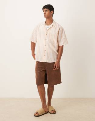 Asos Design Oversized Textured Stripe Shirt In Neutral
