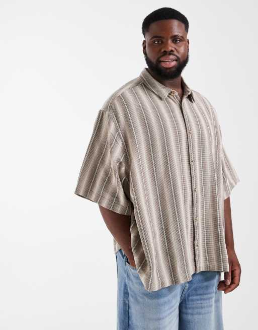ASOS DESIGN oversized textured stripe shirt in brown, 2 of 6