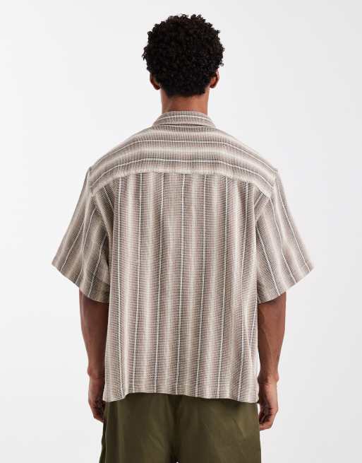ASOS DESIGN oversized textured stripe shirt in brown, 4 of 6