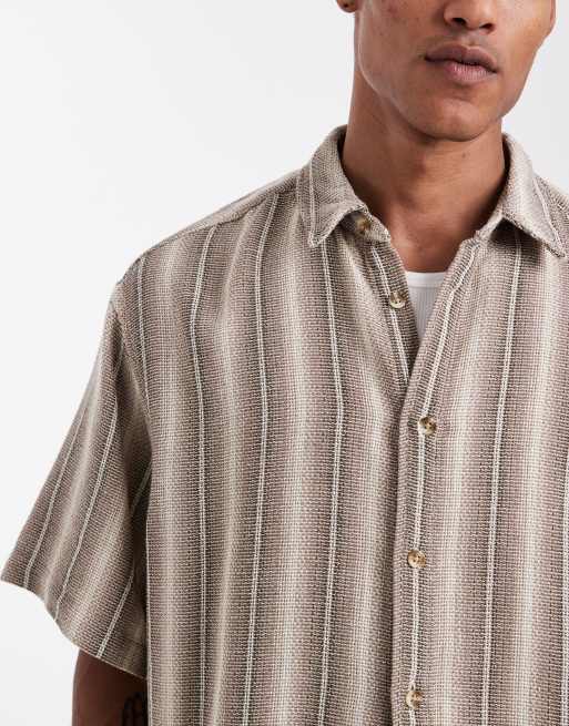 ASOS DESIGN oversized textured stripe shirt in brown, 6 of 6