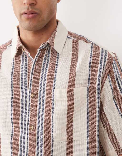 ASOS DESIGN oversized textured stripe shirt in cream, 3 of 5