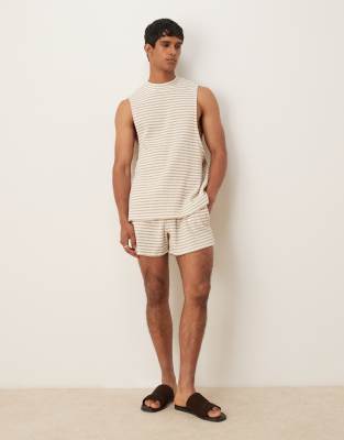asos ASOS DESIGN oversized textured stripe short in beige