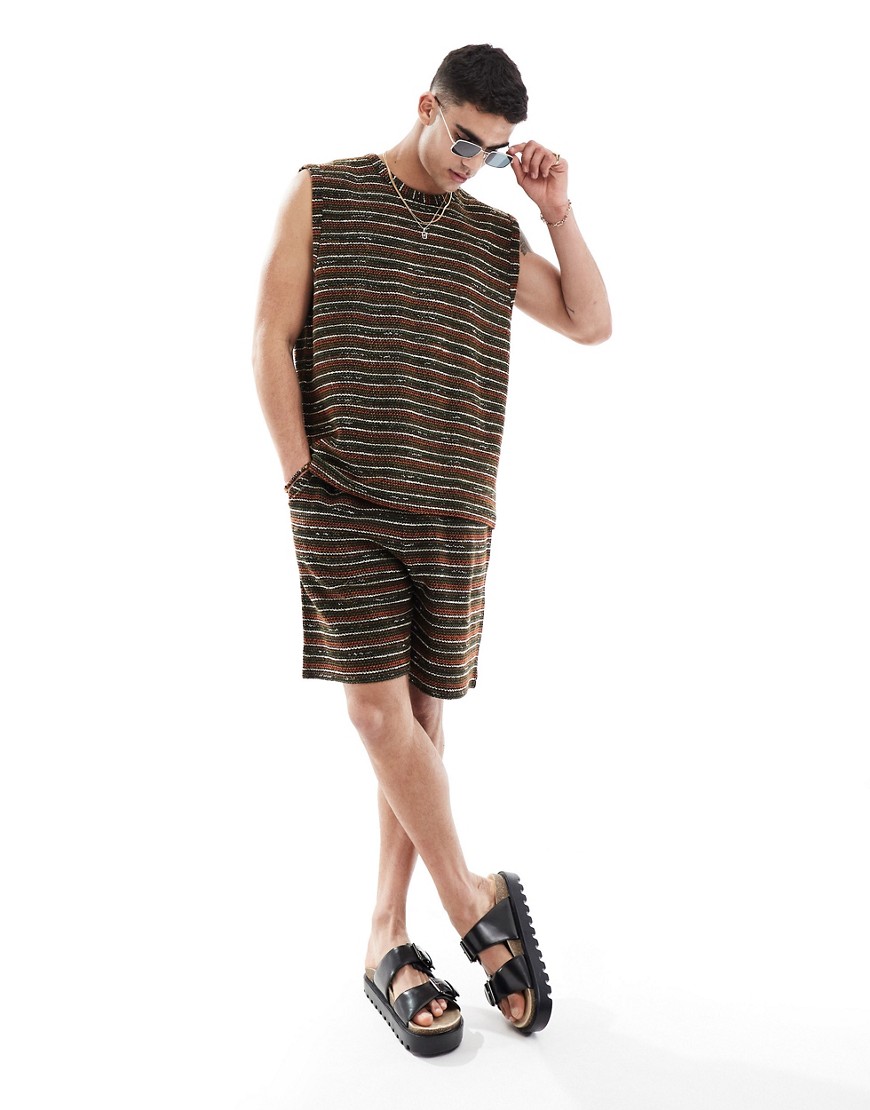Asos Design Oversized Textured Stripe Shorts In Multicolor