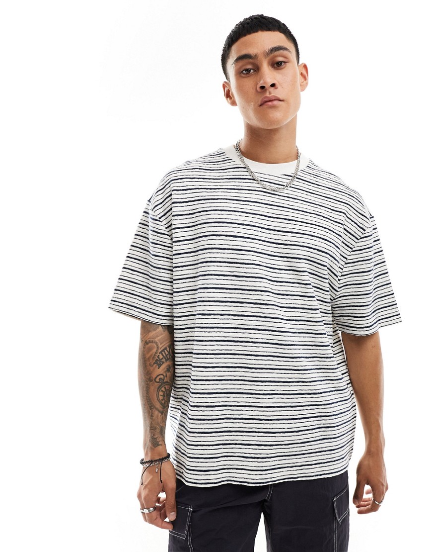 ASOS DESIGN oversized textured stripe t-shirt in blue stripe-Multi