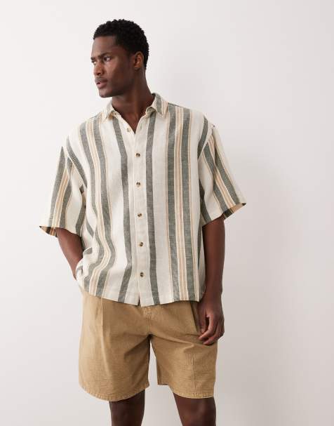 ASOS DESIGN oversized textured striped shirt in cream - view 1