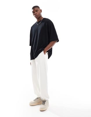 oversized textured sweatpants in neutral-White