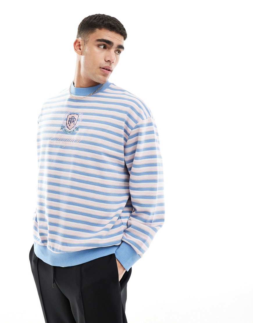 Asos Design Oversized Textured Sweatshirt In Multicolor Stripe-white