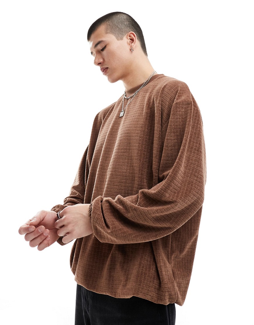 Asos Design Oversized Textured Sweatshirt In Tan Brown