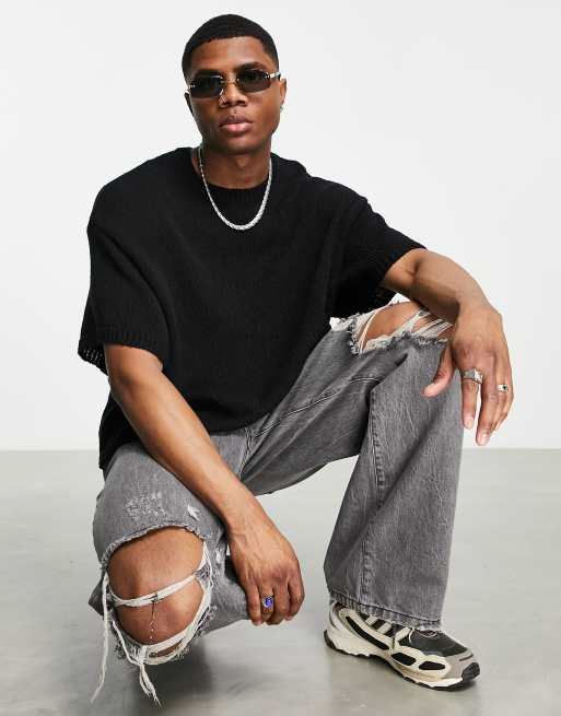 ASOS DESIGN oversized textured t-shirt in black | ASOS