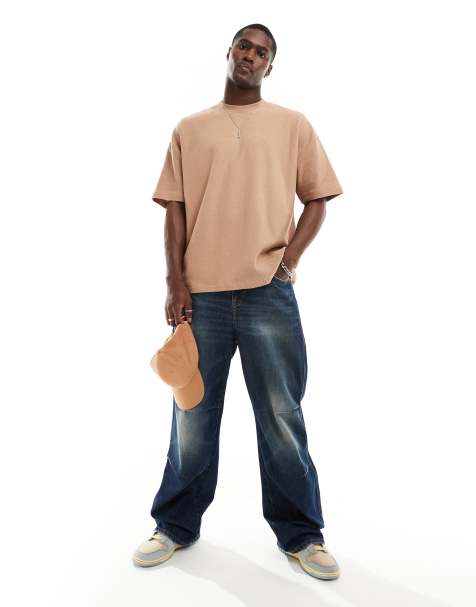 ASOS DESIGN oversized textured t-shirt in brown - view 1