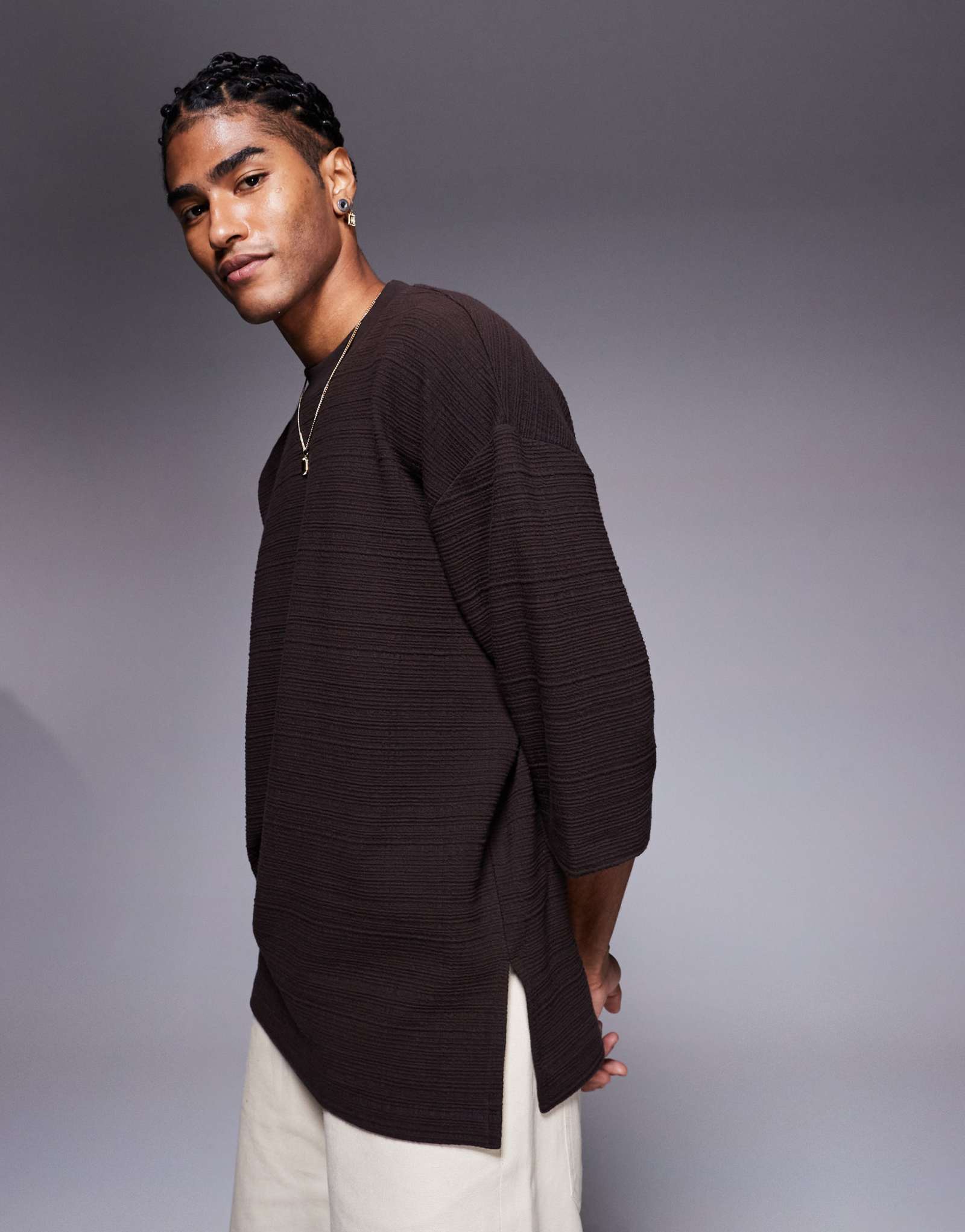 Футболка оверсайз ASOS DESIGN текстурированная коричневая