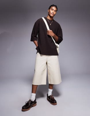 Asos Design Oversized Textured T-shirt In Brown