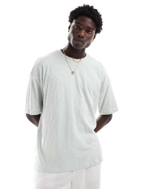 ASOS DESIGN oversized textured T-shirt in heavyweight 220gsm in gray with back print