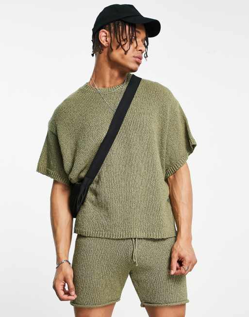 ASOS DESIGN oversized textured T-shirt in khaki - part of a set