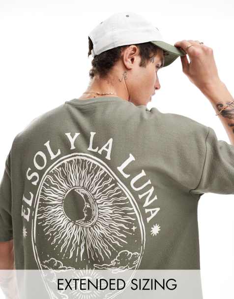 ASOS DESIGN oversized textured t-shirt in khaki with back print - view 1
