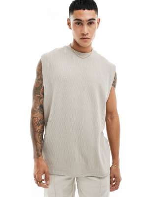 Asos Design Oversized Textured Tank In Brown