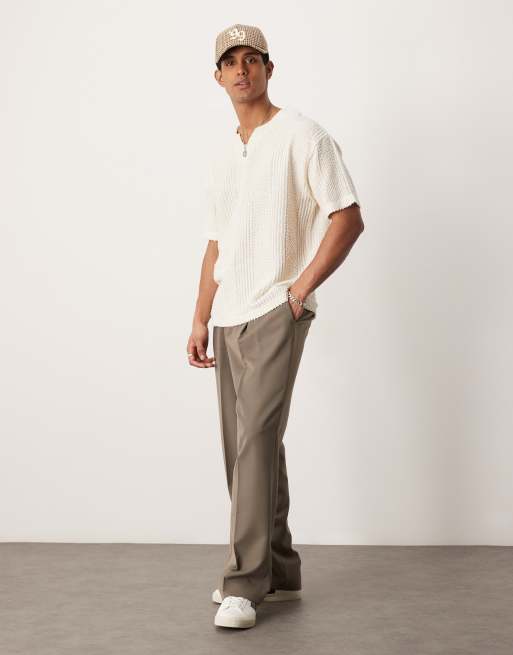 ASOS DESIGN oversized textured V-neck T-shirt in neutral