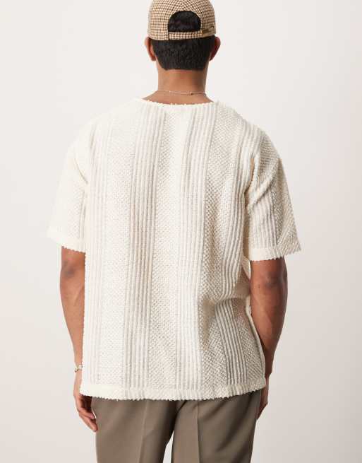 ASOS DESIGN oversized textured V-neck T-shirt in neutral