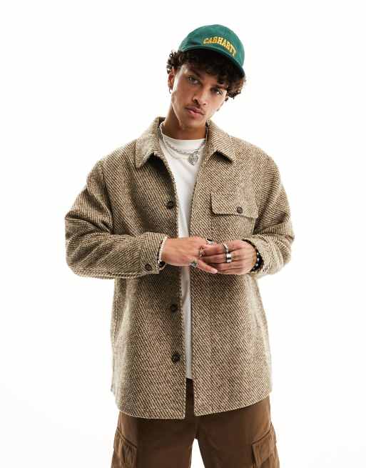 ASOS DESIGN oversized textured wool-look shacket in brown