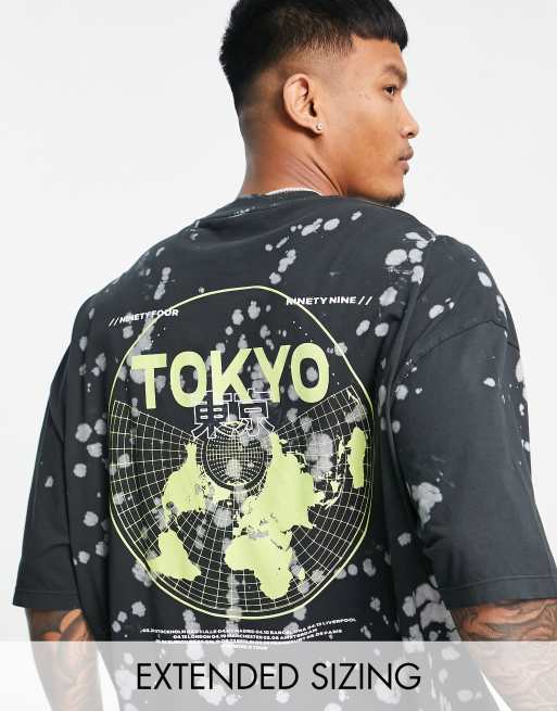 ASOS DESIGN - Oversized tie-dye T-shirt met straatprint op de achterkant in grijs