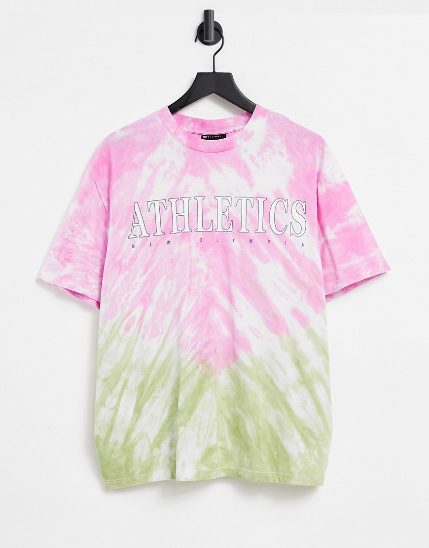 ASOS DESIGN oversized tie dye t-shirt with text embroidery-Multi