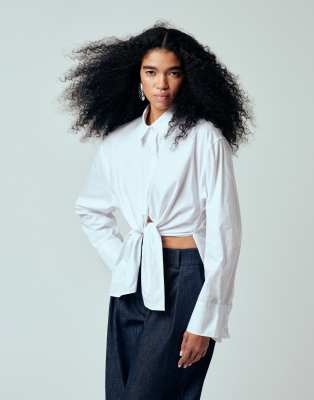 Asos Design Oversized Tie Front Shirt In White