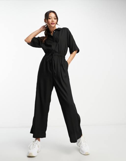 ASOS DESIGN oversized tie waist shirt jumpsuit in black