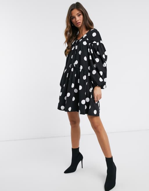 Asos black and shop white polka dot dress