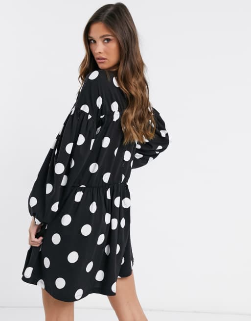 Asos black and outlet white spotty dress