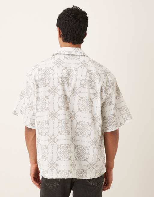 ASOS DESIGN oversized tile print shirt in beige, 3 of 5