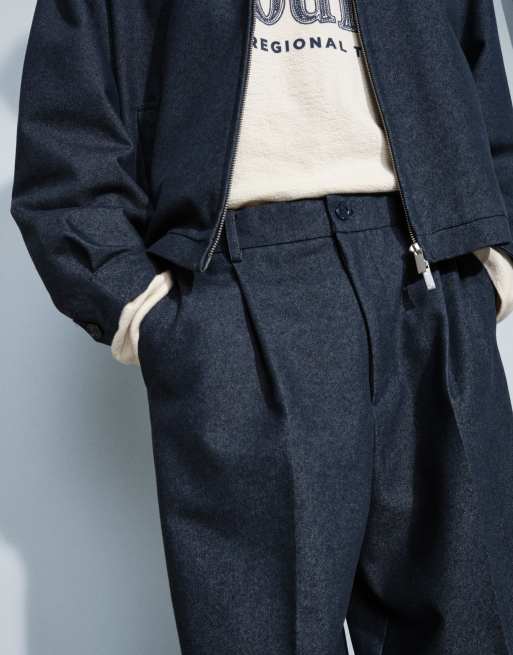 ASOS DESIGN oversized toelopende broek met denimlook, half-elastische taille en nette co-ord set in navy, 3 van 9