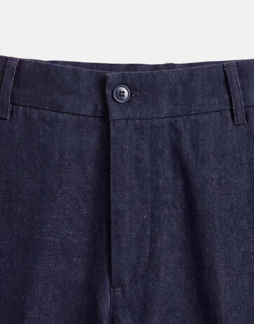 ASOS DESIGN oversized toelopende broek met denimlook, half-elastische taille en nette co-ord set in navy, 8 van 9