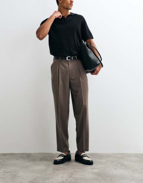 ASOS DESIGN - Oversized toelopende geplooide zomerbroek van wol in bruin - view 1