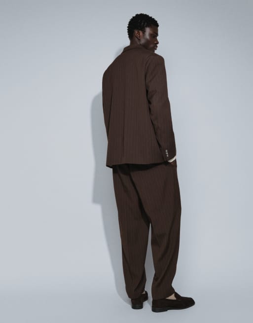 ASOS DESIGN - Oversized toelopende gestreepte pantalon in bruin, 4 van 9