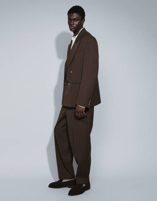ASOS DESIGN - Oversized toelopende gestreepte pantalon in bruin, 5 van 9