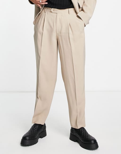 ASOS DESIGN - Oversized toelopende pantalon in kiezelkleur