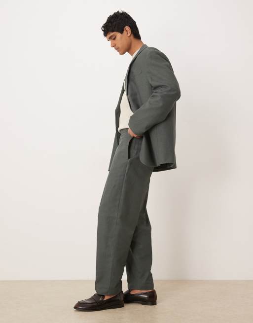 ASOS DESIGN - Oversized toelopende pantalon van donkergroen gedraaid garen, 3 van 5